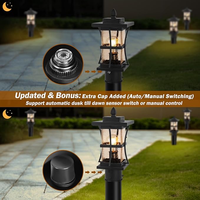 Dusk to Dawn Outdoor Post Light Fixture with Pier Mount Base - Black Outdoor Pole Lighting, Waterproof Pillar Lantern, Modern Outside Column with Seeded Glass for Pathway, Garden, Patio, Anti-Rust