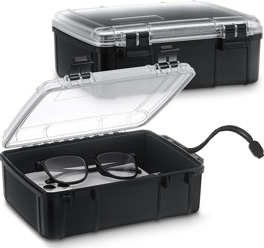 2 Pcs Waterproof Dry Box for Boat Junction Box 9.3 x 7.1 x 1.9 Inches,large,watertight Storage Protective Case for Mobile Phones Wallets Camping Hiking Boating, Black