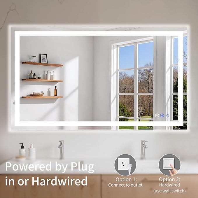 24"x48" LED Bathroom Mirror with Lights, Anti-Fog, Backlit + Front Lit, Dimmable, Led Vanity Mirror for Wall, Lighted Bathroom Mirror, 3 Colors, Shatter-Proof Tempered Glass