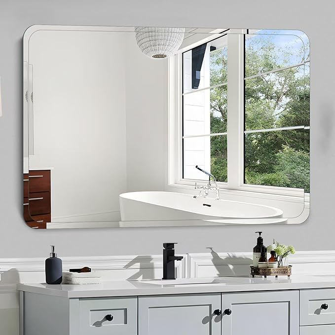 Frameless Bathroom Mirror for Over Sink,Wall Mounted Vanity Mirrors 18x26in,Rounded Rectangle Mirror Frameless with Polished Edge for Bedroom,Living Room,Entryway,Shatterproof (Horizontal/Vertical)
