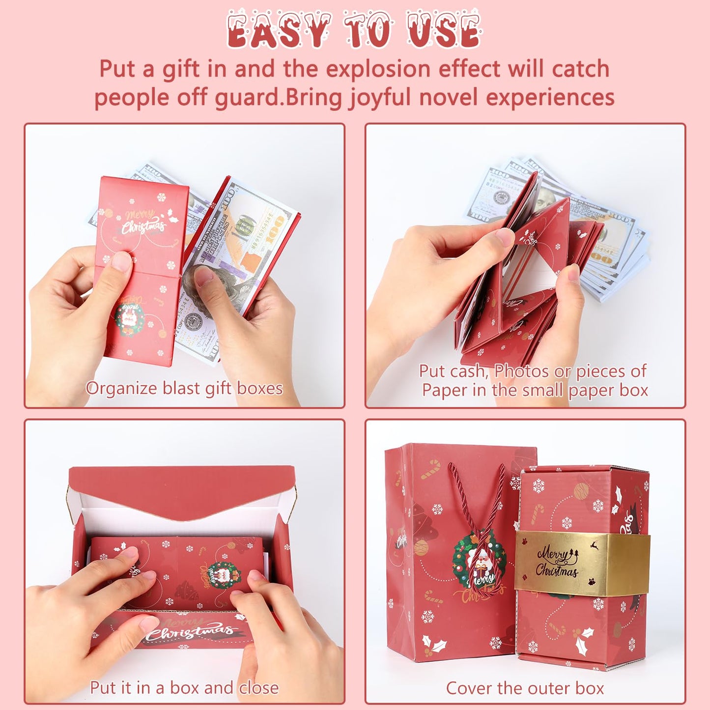 Surprise Gift Box Explosion for Money, Unique Folding Bouncing Red Envelope Gift Box with Confetti for Birthday Anniversary Valentine Proposal (12 Bounces)(Red)