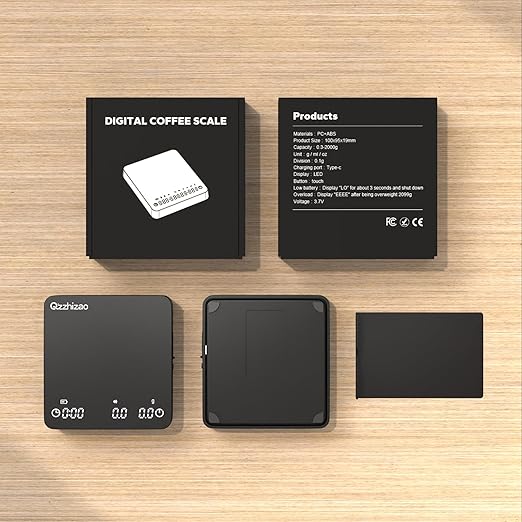 Digital Coffee Scale, 2kg/0.1g High Precision Mini Espresso Coffee Scale with Timer, Rechargeable, for Espresso and Pour-Over Coffee
