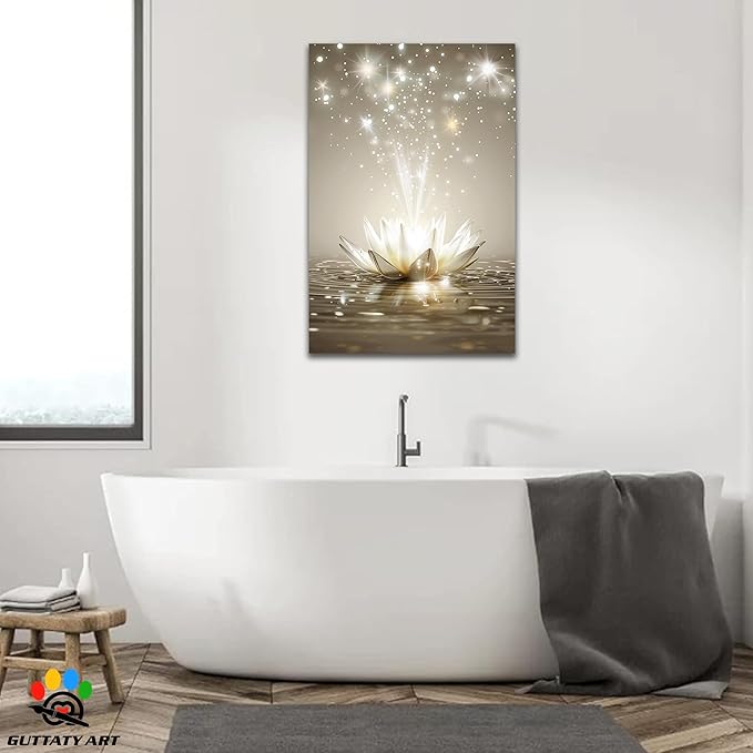 Zen White Lotus Flower Canvas Wall Art, Lotus Floral Pictures Wall Print, Spiritual Water Lily Canvas Prints, Lotus Bloom on Water Poster, Zen Meditation Spiritual Artwork for Yoga Spa Room 28x40 inch