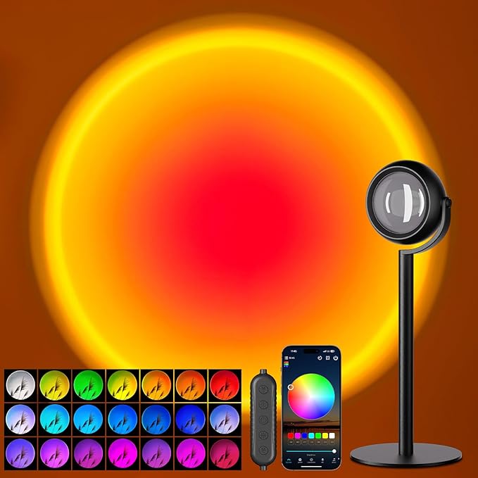 Upgraded Sunset Lamp Projector with APP Control, Endless Color Changing Led Lamp Night Light, Mood Lighting Sunlight Sunset Lamps for Bedroom Decor/Room Decor/Living Room/Christmas Gifts/Party