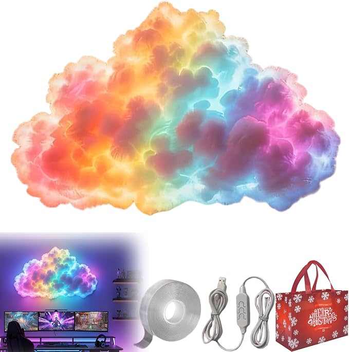 DIY USB-Powered Thundercloud LED Light Decor, 3D Cloud Ambient Light Kit, LED Cloud Lamp with Music Rhythm & Multicolor Color-Changing USB LED Strip, Cool Things for Your Room (LED400cm)