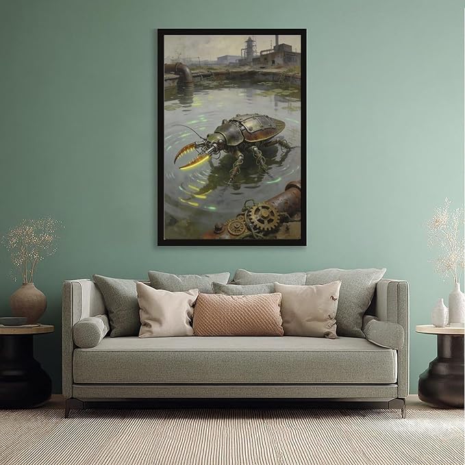 Framed Industrial Fantasy Wall Art for Living Room TV Wall Post Apocalyptic Style Home Decor 08x12in