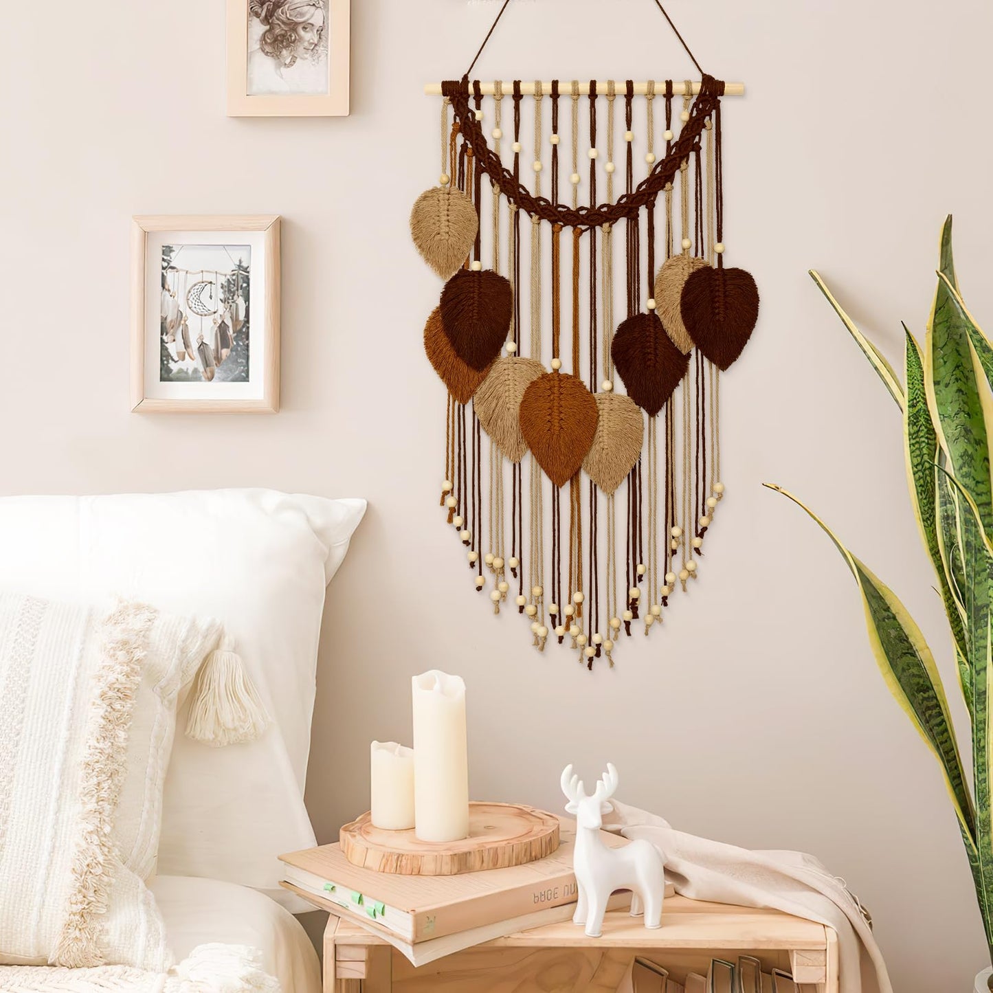 Weldomcor Macrame Wall Hanging Boho Leaf Woven Tapestry, Bohemian Chic Home Decor Modern Handmade Leaves Feather Wall Art Decorations for Bedroom Living Room Apartment Ornament 16.5" W X 31.5"" L"