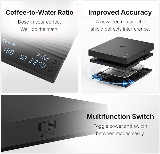TIMEMORE Coffee Scale Basic 3.0 with Coffee-to-Water Ratio/Water Flow Rate/Timer Function, Free Switching of Ounce/kg Units, Digital Scale for Espresso and Pourover Mode, Black