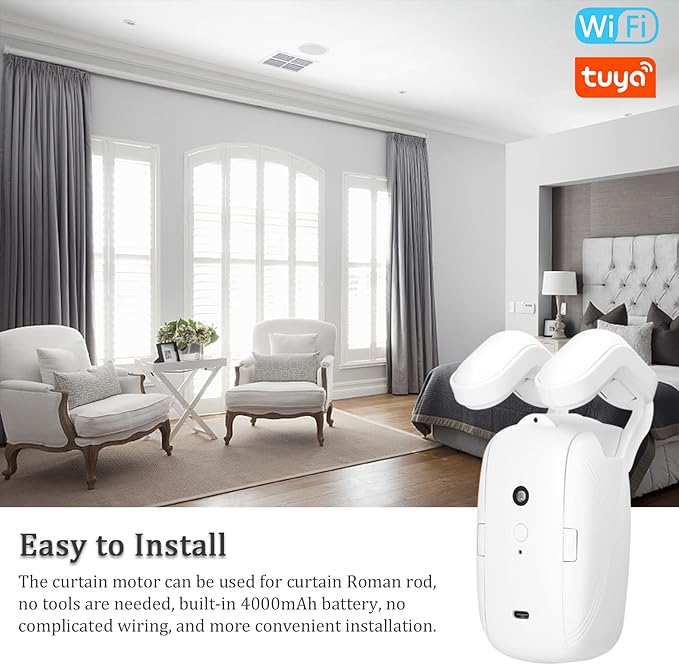 WiFi Intelligent Curtain Motor Electric Curtain Robot Automatic Opener No Wiring with Gateways Support APP Remote Control Timer Setup Temperature & Sensing Compatible with