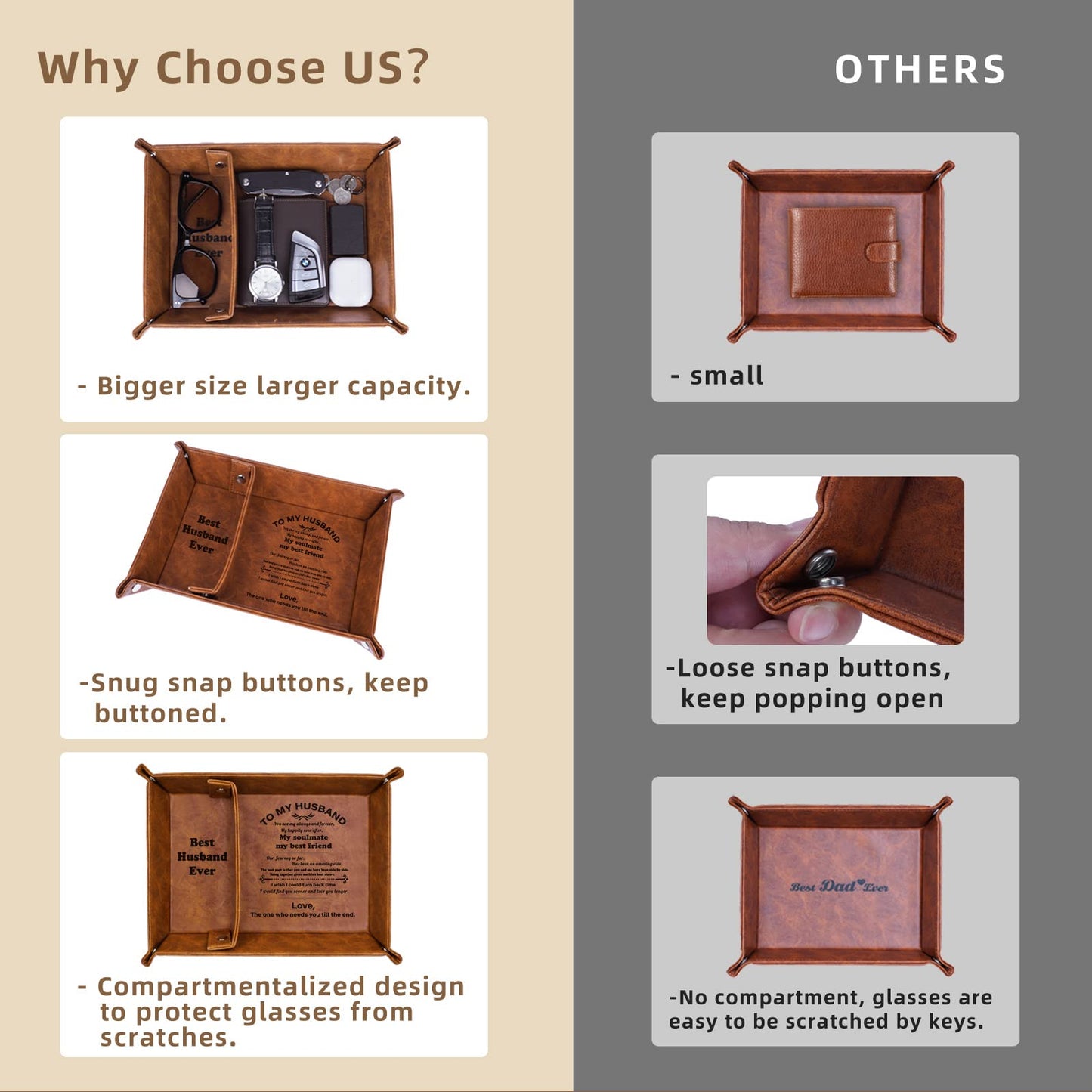 ZAPUVO Best Husband Ever PU Leather Tray and Keychain, Men Anniversary Birthday Gifts Ideas for Husband Him Boyfriend Who Has Everything from Wife, Christmas Xmas Gifts Stocking Stuffers for Men Him