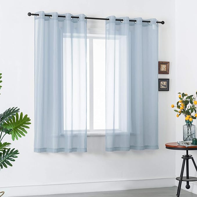 DUALIFE Dusty Blue Curtains 63 Inch Length for Bedroom Decor Set of 2 Panels Grommet Window Look Semi Sheer Volie Transparent Blue Sheer Curtains for Boys Room Living Room 52x63 Inches Long