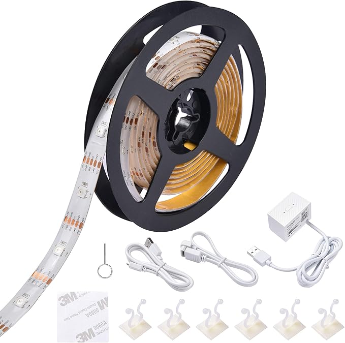 AW 6.6ft LED Strip Light Kit APP Control Music Sync Color Changing Wifi Smart 60 LEDs Ambient Lamp Compatible with Alexa & Google Assistant for Bedroom Gaming Room