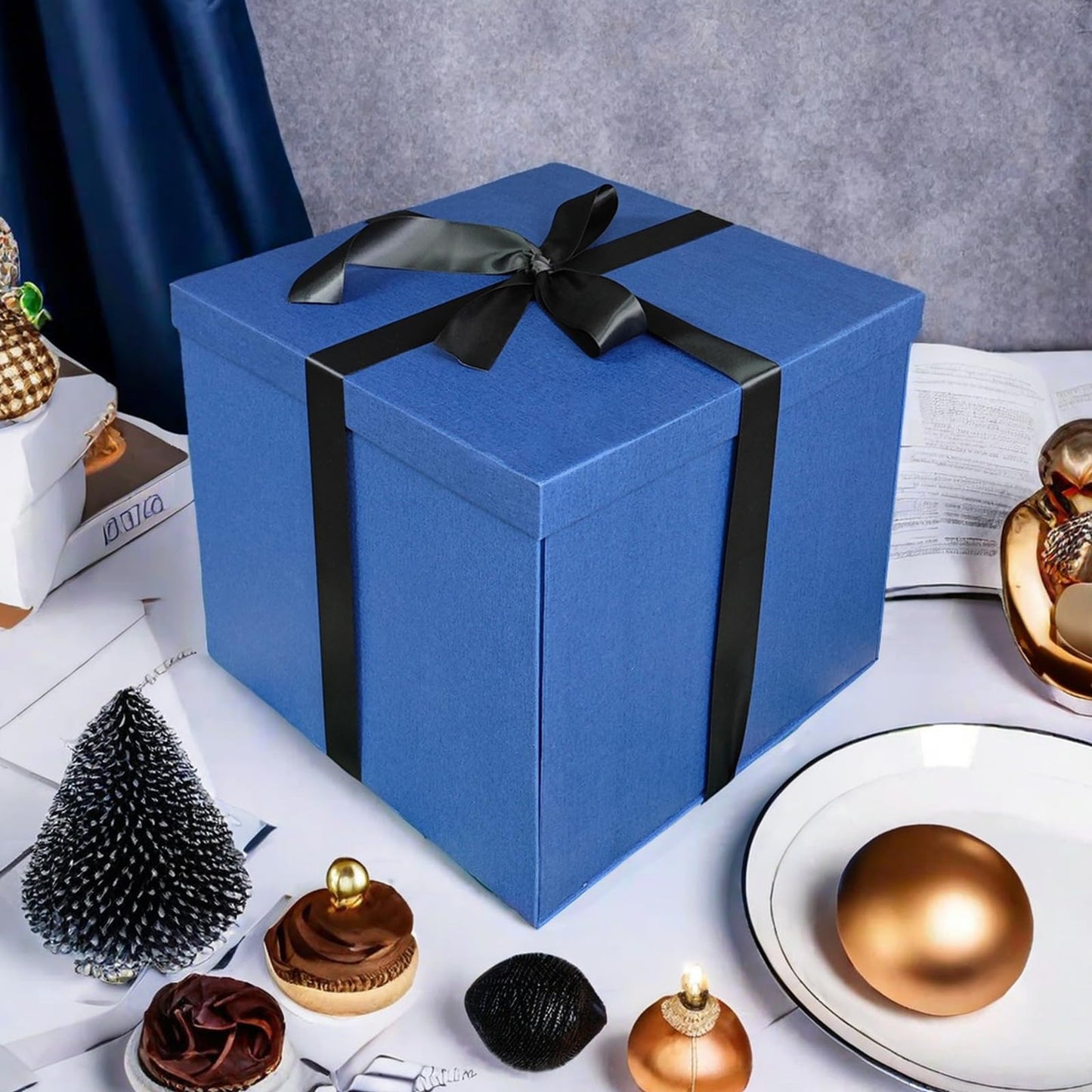 YINUOYOUJIA Large Gift Box 12x12x10 Inches,Blue Gift Boxes for presents,Birthday Gift Box,Present box,for Packaging,Valentine's Day,Mother's Day,Christmas,Anniversaries.