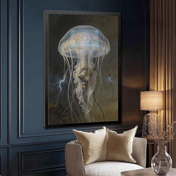 Framed Fantasy Wall Art for Living Room TV Wall Futuristic Tech Inspired Home Decor 08x12in