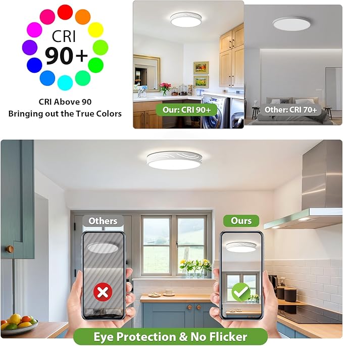 Modern Dimmable Ceiling Light Fixture,5CCT in One LED Flush Mount Kitchen Lights,Round Close to Ceiling Lamp for Hallway Entryway Bedroom Living Room Laundry Room Bathroom(White,11.81 in,ETL Listed)