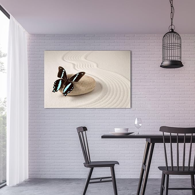 GUTTATY Zen Wall Art Decor, Modern Bathroom Zen Decor Wall Art, Canvas Wall Art for SPA Zen Room Decor, Butterfly and Pebble Relaxing Art Prints for Office & SPA Wall Decor Ready to Hang 24x36 Inches