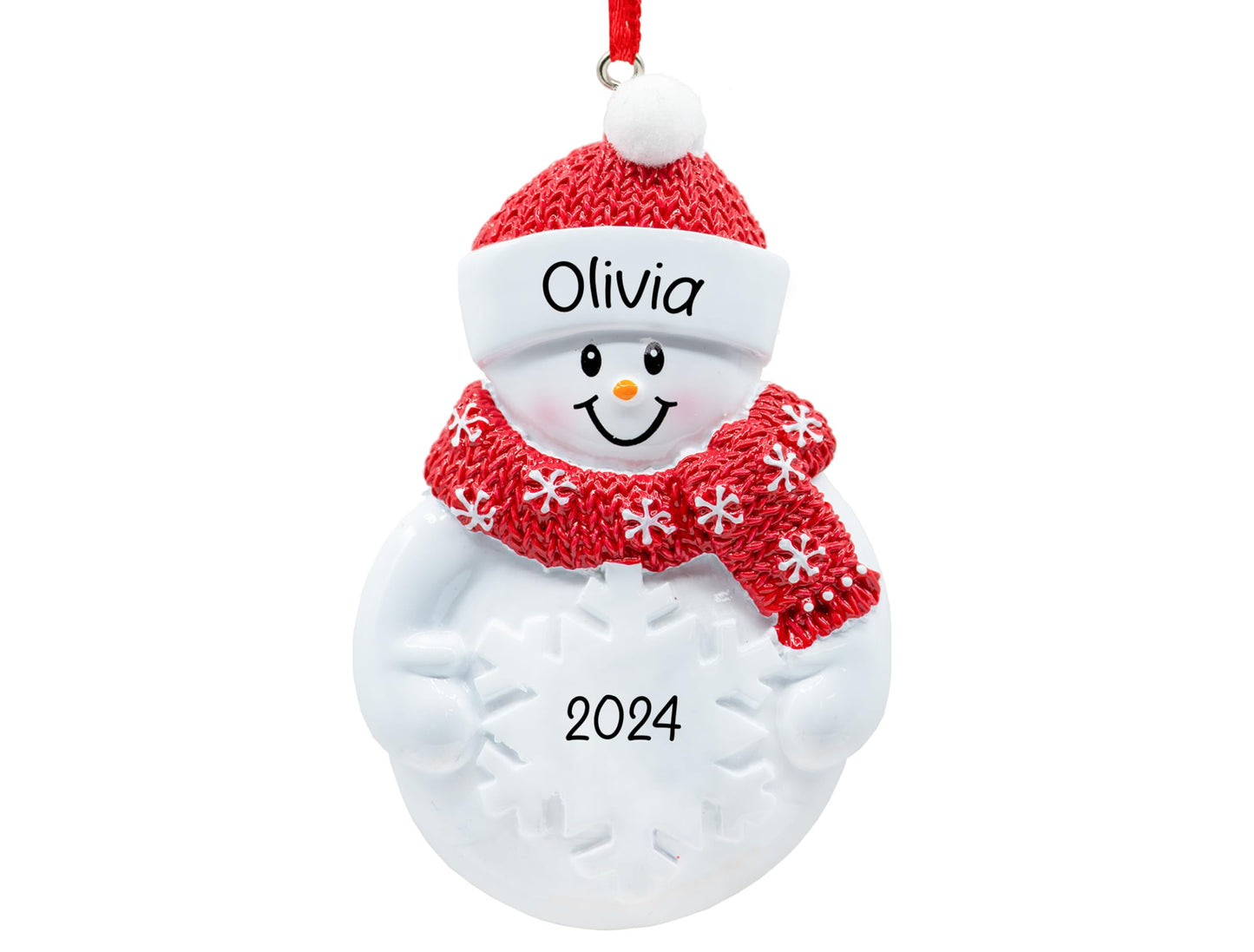 UniqXmas Personalized Snowman Figurine Christmas Ornament 2025 - Free Customization | Snowman with Snowflake Red Santa Hat & Scarf for Xmas Tree | Unique Keepsake - Custom Name & Year