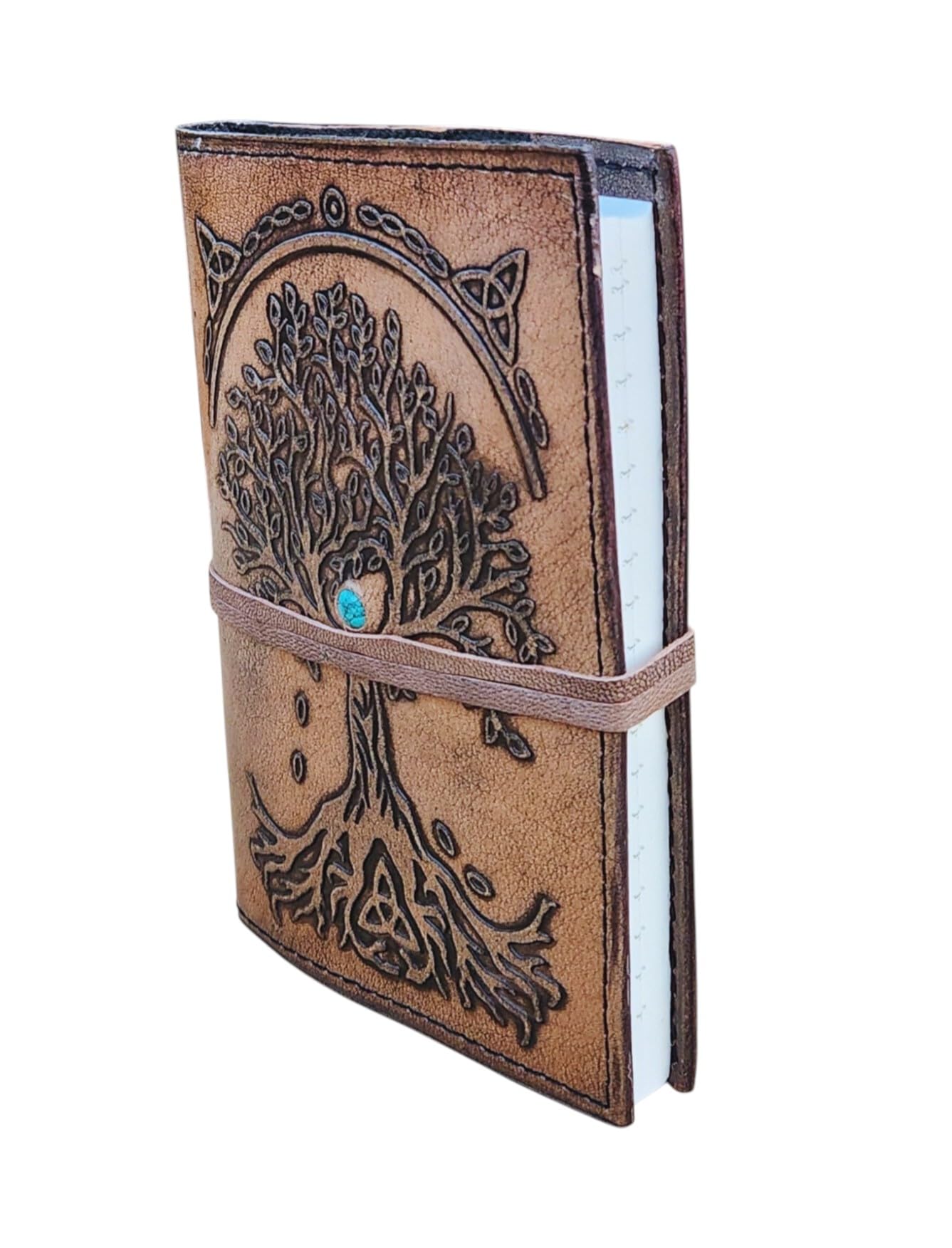 Handmade Leather Journal Tree of Life - Vintage Brown Diary with Lined Pages, Embossed Celtic Notebook, Refillable Sketchbook, Gift for Writers, Artists, Witches, Travelers