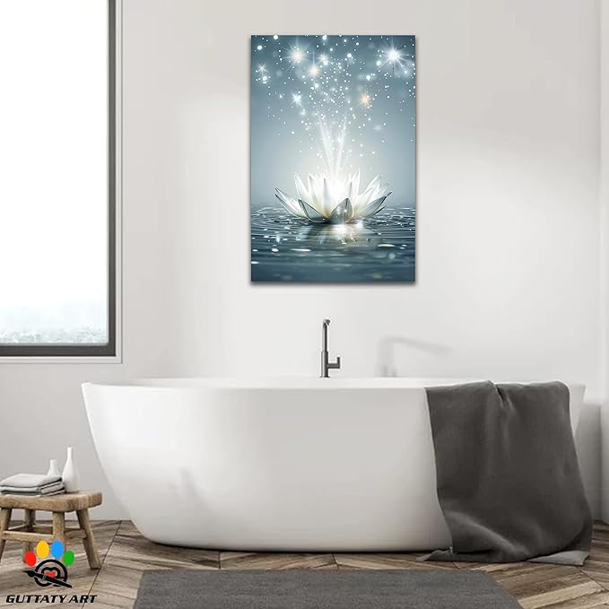 GUTTATY Zen Floral Canvas Wall Art, Water Lily Bloom Picture, Lotus Flower Canvas Art Print, Spiritual Zen Wall Picture, Meditation Spiritual Zen Flower Print for Yoga Spa Spiritual Room 28x40 inch