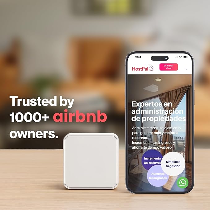 Smart Sensor for Air Quality Monitor, AC Control CO, WiFi Quality, Energy Savings Monitoring | Ideal for Airbnb, Homes & Offices | Tracks Temp, Humidity, Smoke, Noise & More | Version 2.O