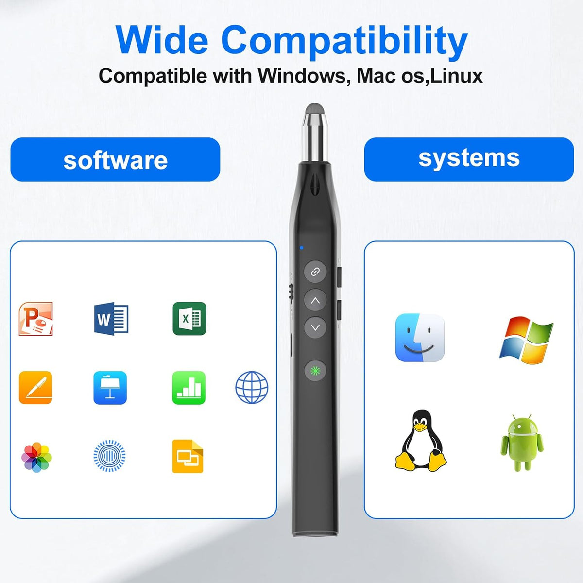Presentation Clicker Telescopic Pointer: Powerpoint Remote Wireless Presenter Green Laser Stylus Pen for Touch Screen, Google Slide Smart Board Retractable Stick for Mac Computer (Rechargeable)