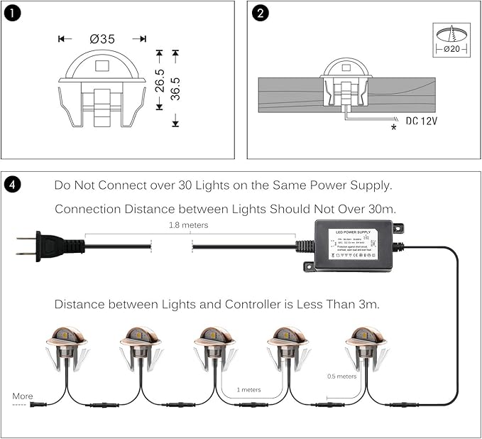 LED Stair Light Low Voltage Waterproof IP65 Outdoor 1-2/5" Recessed Wood LED Deck Lighting Yard Garden Patio Step Landscape Pathway Decor Lamp (20pcs, Cold White)