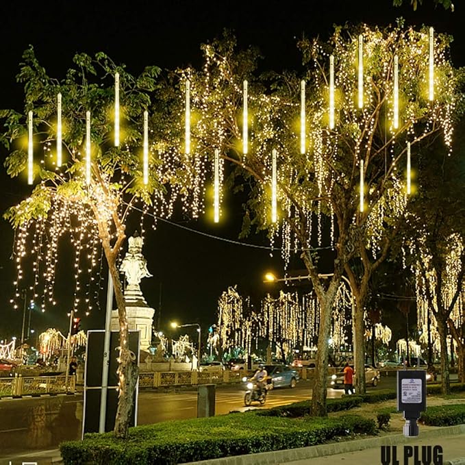 Kwaiffeo Warm White Icicle Lights Outdoor, 40-Tube Meteor Shower Lights for Christmas Thanksgiving New Year Party Yard Wedding Decor, Equivalent to 5 Sets of 8-Tubes