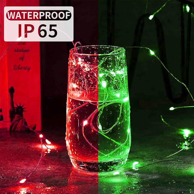 Aogist 24 Pack Fairy Lights 3 Modes 7ft 20 LED Waterproof,Battery Operated Silver Wire Firefly Starry Moon Mini String Lights for Mason Jars Christmas DIY Crafts Wedding Party Bedroom,Red&Green