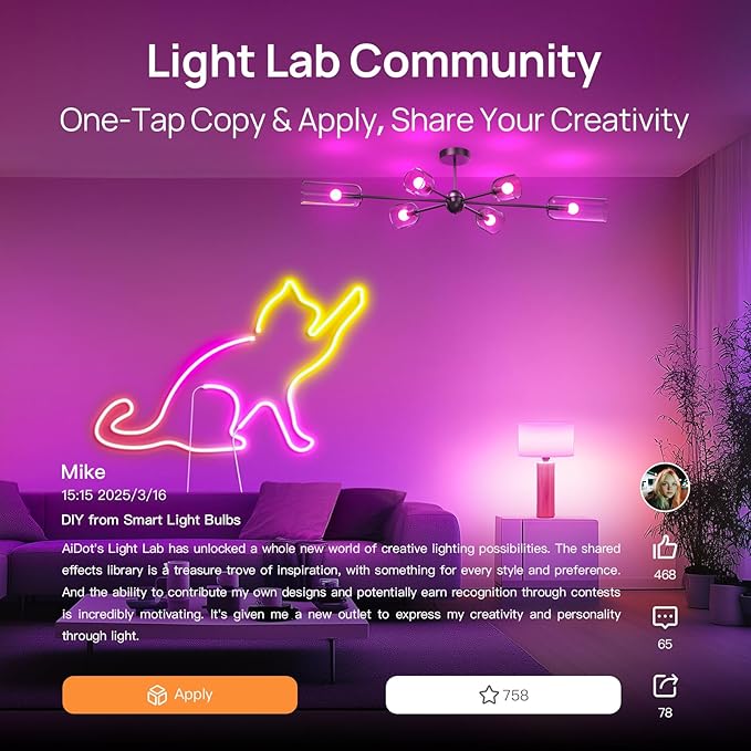 Linkind Smart Light Bulbs, Smart Bulb That Work with Alexa & Google Home, LED Light Bulbs Color Changing, 104 Preset Scene, Music Sync, A19 E26 2.4GHz RGBTW WiFi Bluetooth Light Bulb 60W, 800LM, 4Pack