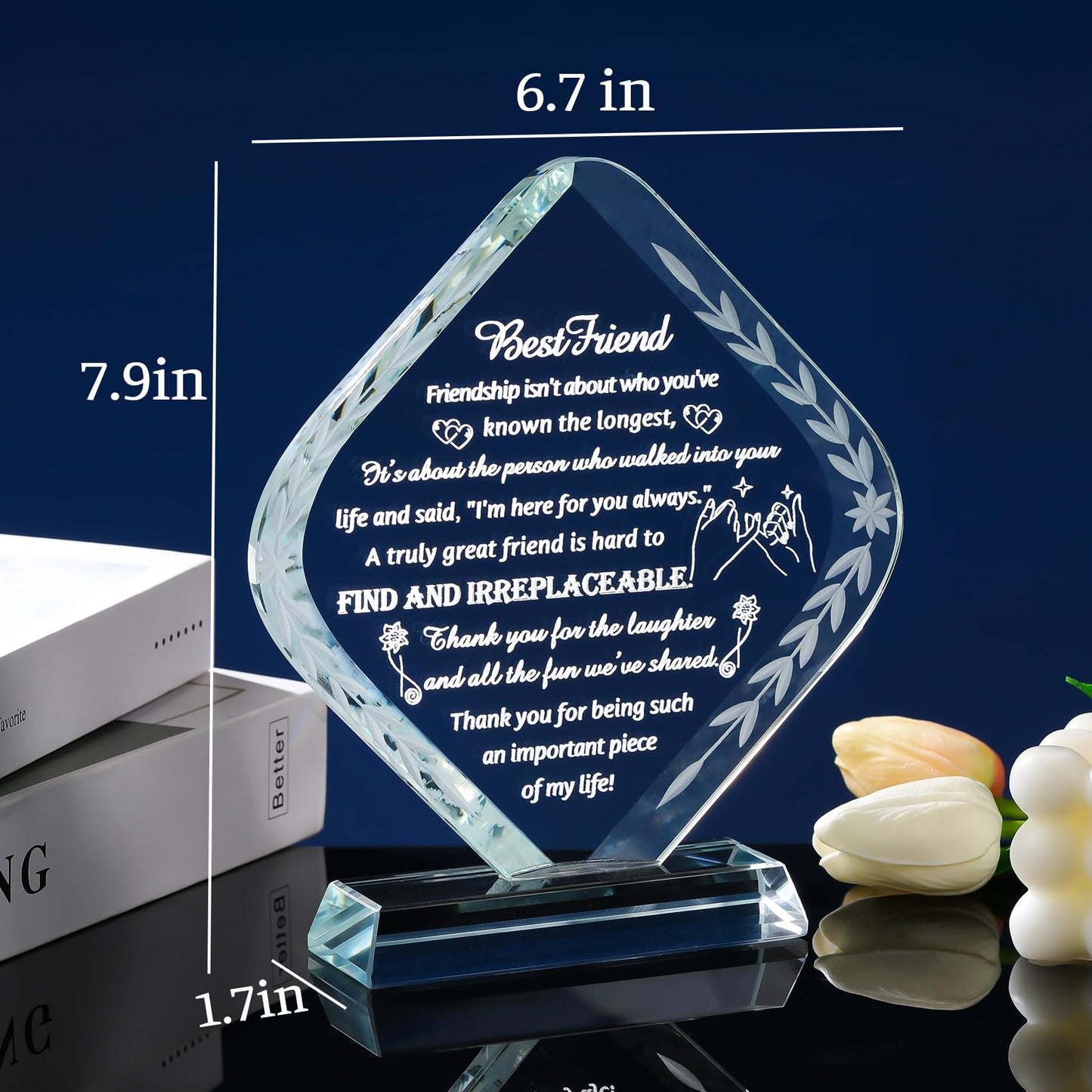Movdyka Laser-Engraved Crystal Friendship Plaque - Heartfelt for Women, Bestie or Sisters, Forever Friends Keepsake, Unique Birthday for Best Friends Women Female