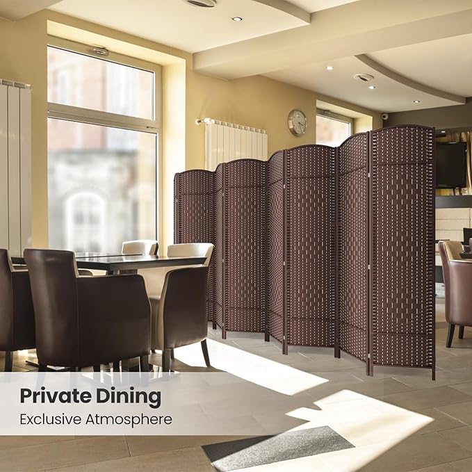 8 Panel Room Divider,6Ft Folding Privacy Screen,Tall - Extra Wide Foldable Panel Partition Wall Divider with Diamond Double-Weaved Hand-Woven Design Room Screen Divider