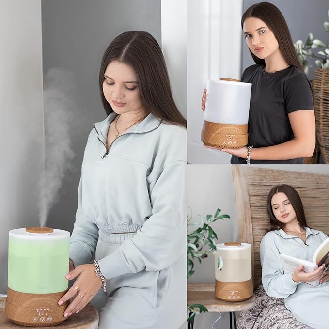 BlueHills Premium Set of Two Large 2000 ML and 2500 ML XL Essential Oil Diffusers Humidifier Combo for Large Room Home with LED Lights Great Gift – Value Pack of Wood Grain.