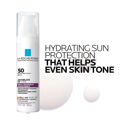 Bundle of La Roche-Posay Pure Vitamin C Serum For Face With Hyaluronic Acid & Salicylic Acid, Hydrating & Brightening Serum + Anthelios UV Tone Sunscreen SPF 50, Daily Sunscreen for Uneven Skin