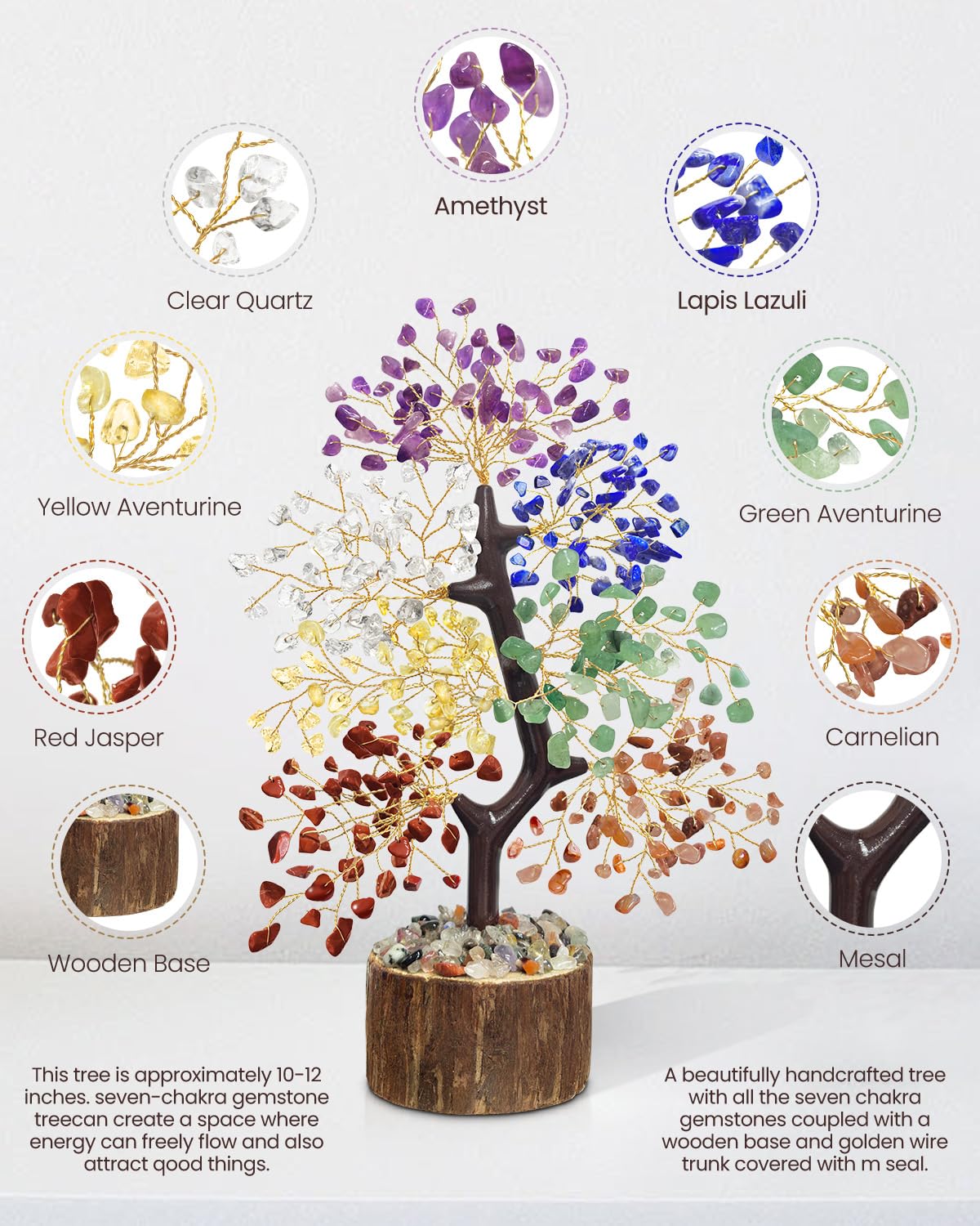 7 Chakra Crystal Tree of Life - Unique Birthday Gifts for Women, Healing Crystal Trees for Home Decor, Office Desk Decor, Positive Energy Spiritual Cleansing for Meditation Crystals and Healing Stones