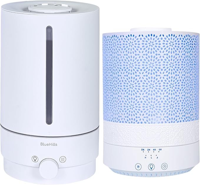 BlueHills Premium Set of Two Large 5000 ML XL and 2500 ML Essential Oil Diffusers Humidifier Combo for Large Room Home with Décor LED Lights Great Gift – White