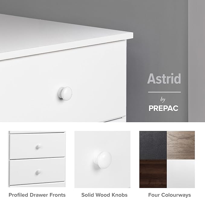 Prepac Astrid Tall White Dresser: 16.5"D x 19.75"W x 50"H, 6-Drawer Chest for Bedroom by Prepac - Perfect Chest of Drawers for Ample Storage