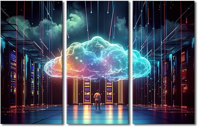 TUMOVO 3 Panels AI Art for Business and Technology Pictures Print on Canvas for Home Hotel Office Wall Decoration, Artificial Intelligence Artwork Stretched Framed Ready to Hang, 60" Wx40 H