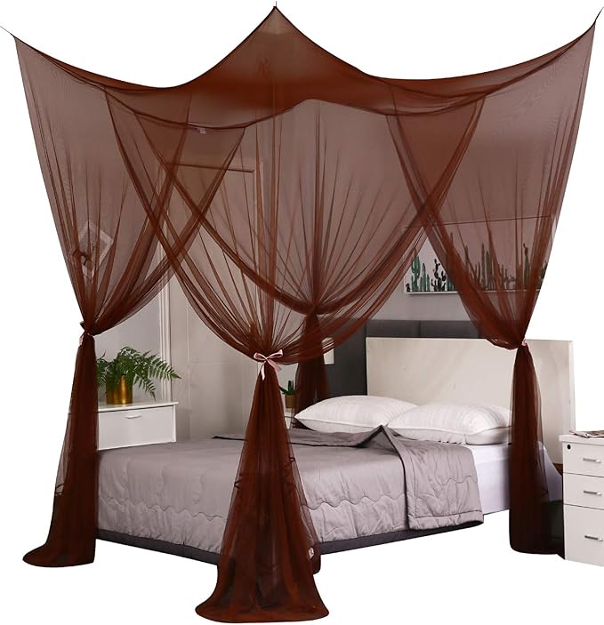 Mengersi Elegant Canopy Bed Curtains for Full Queen King Size Bed,Bed Canopy Mosquito Net Suitable for Indoor Outdoor Net (87x79x98“(Suggested for Full to King), Coffee)
