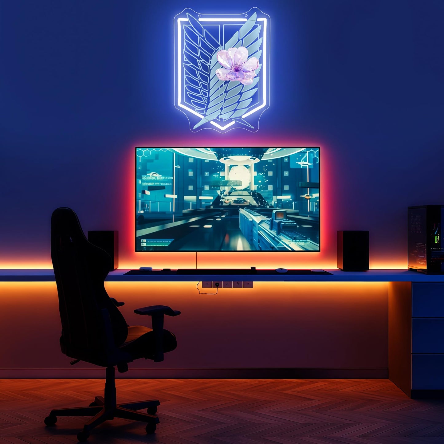 Anime Neon Sign for Wall Art Decor - Wings and Freedom Acrylic USB Powered LED Wall Light, White Glow with Dimmer, for Bedroom Game Room Party Decor Man Cave Home Office 13.78" × 10.51"""