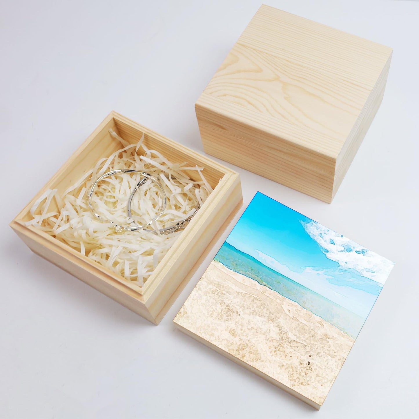 MY MIRONEY 2Pcs Wooden Unfinished Storage Box with Top Lid 4.72" x 4.72"" Square Wooden Pine Box DIY Craft Stash Boxes Gift Box for Arts Hobbies and Home Storage"
