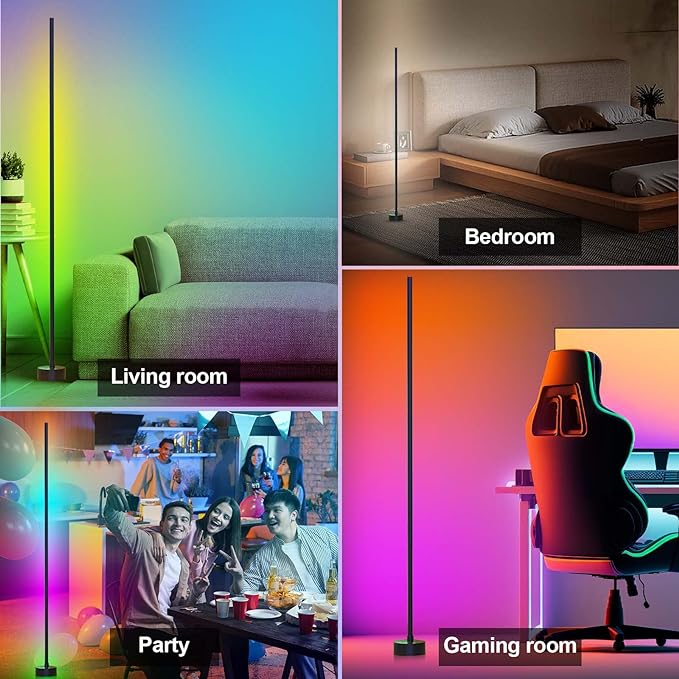 Corner Floor Lamp, 2 Pack LED Corner Lamp with App/Remote/Button Control, Smart RGB Floor Lamp with 16 Million DIY Colors & 68+ Scene, Music Sync for Living Room, Bedroom, Gaming Room