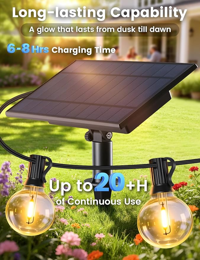 Brightever 150FT Solar String Lights Outdoor Waterproof, G40 Solar Lights with Remote and 55+2 LED Shatterproof Globe Bulbs, Dimmable&3 Lighting Modes, Solar Power Patio Lights for Backyard, Garden