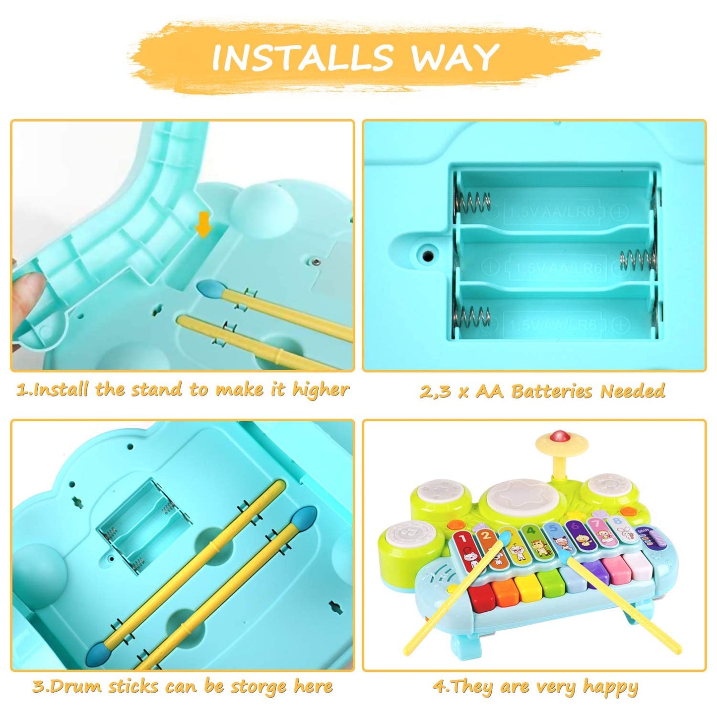 Baby Musical Toys 3 in 1 Piano Keyboard Xylophone Drum Set for 1 Year Old Girls Boys Toys Age 2 Music Instrument Learning Toys Toddlers 1-3 0-2 First Birthday Gift Infant Baby Toys 6 9 12 18 Month