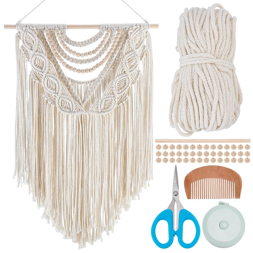 FREEBLOSS Boho Macrame Wall Hanging Kit Woven Tassel Tapestry DIY Cotton Rope Decoration Macrame Kit with Instructions for Adults Beginners, 40cm/15.7" Wide"