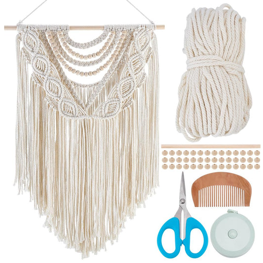 FREEBLOSS Boho Macrame Wall Hanging Kit Woven Tassel Tapestry DIY Cotton Rope Decoration Macrame Kit with Instructions for Adults Beginners, 40cm/15.7" Wide"