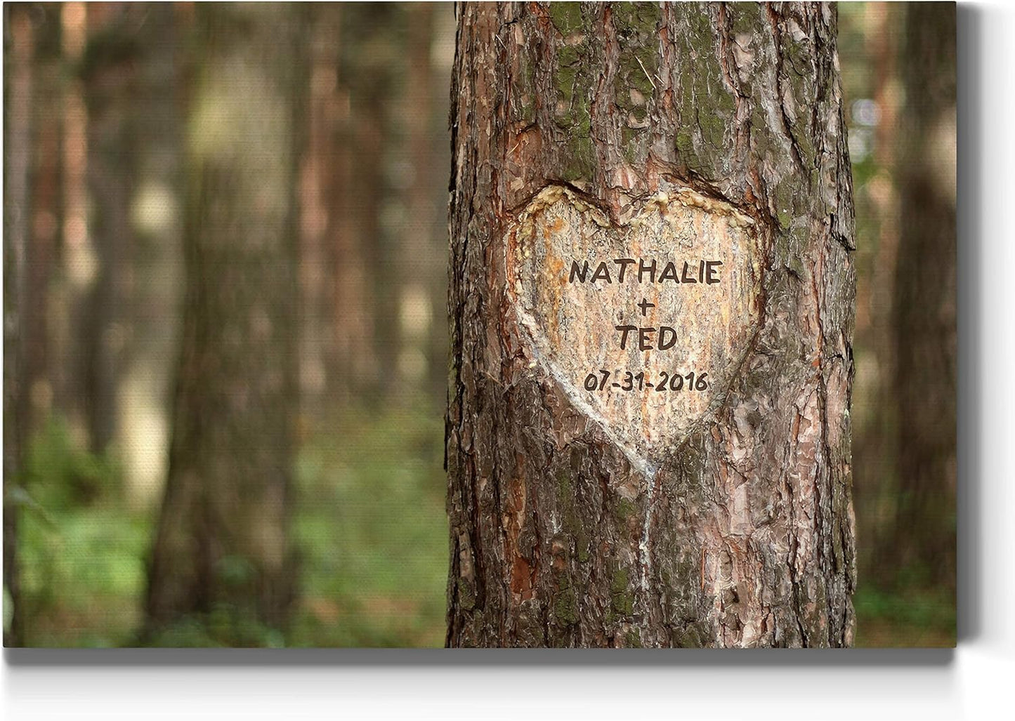 Renditions Gallery Pine Tree Heart Personalized with Couple Names & Special Date Canvas Print, Romantic Anniversary, Wedding Gift Idea, Custom Wall Art, Brides & Grooms, 12x18 Inches