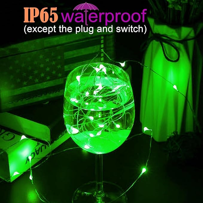 RUICHEN Plug in Fairy String Lights with Switch, Waterproof 33 Ft 100 LED Copper Wire Firefly Lights for Bedroom, Patio, Garden, Balcony, Dorm, Green
