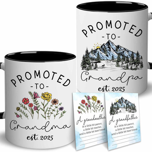 BSQUIELE Promoted To Grandparents 2025 Mug Set - Mothers Day, Fathers Day Gift For Grandma Grandpa - New Grandparents Gifts First Time - Grandparents Baby Announcement Gift Card - Grandma Grandpa 2025