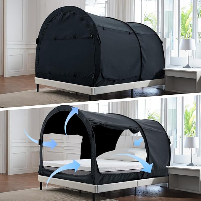 Alvantor Bed Canopy Bed Tents Dream Tents Privacy Space Twin Size Sleeping Tents Indoor Pop Up Portable Frame Curtains Breathable Grey Cottage (Mattress Not Included) Reducing Light