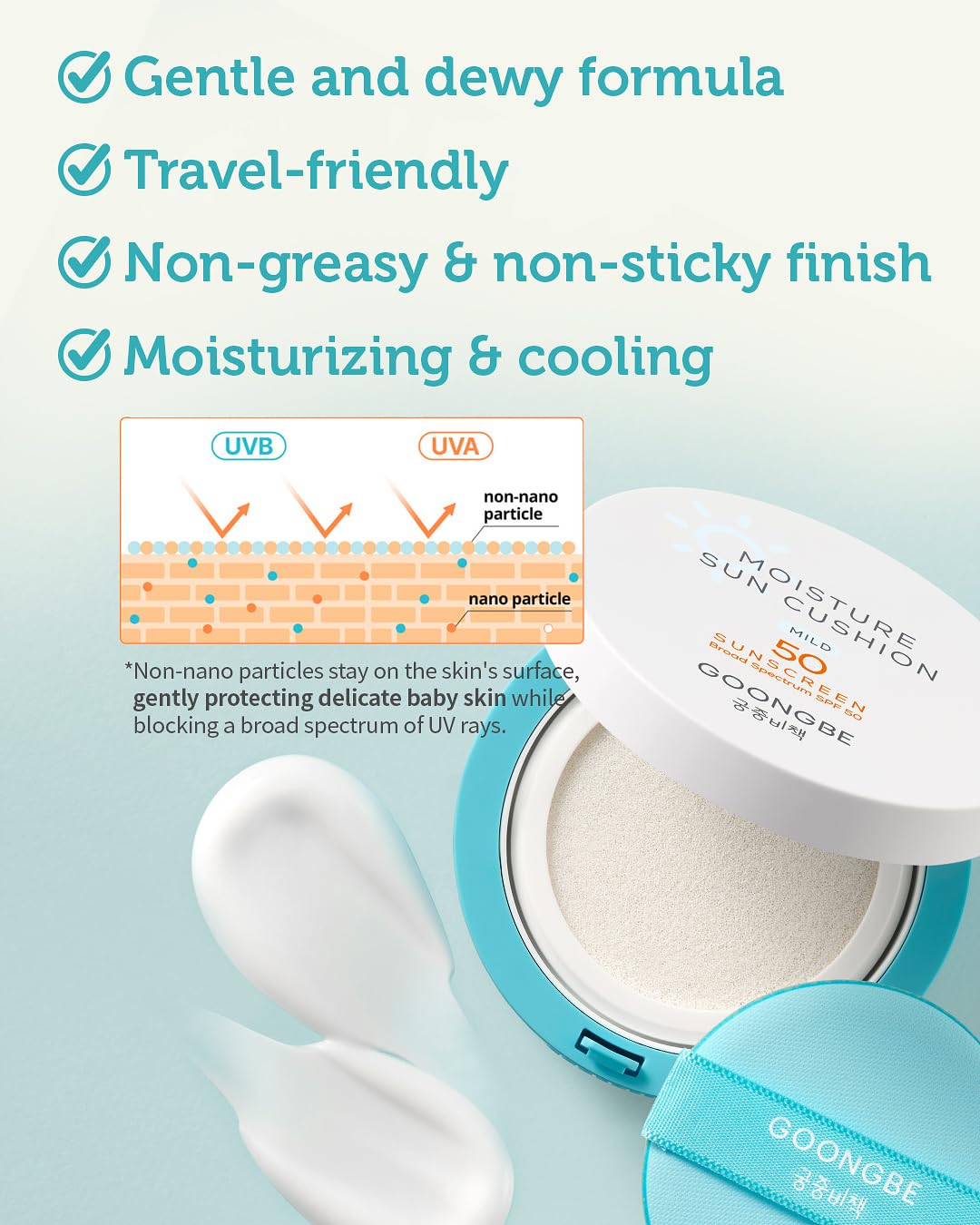 Sun Lotion SPF 40 & Moisture Sun Cushion SPF 50-100% Zinc Oxide Mineral Sunscreen - Vegan Reef-Safe for Babies Kids Adults - Korean Skincare, 2.82oz & Cushion 0.81oz